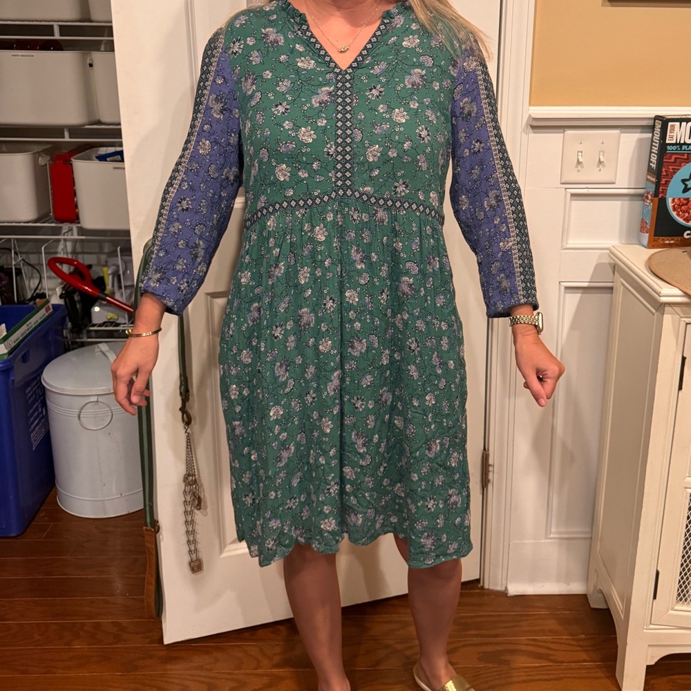 J.Jill mixed-print peasant dress. Size M. NWOT.